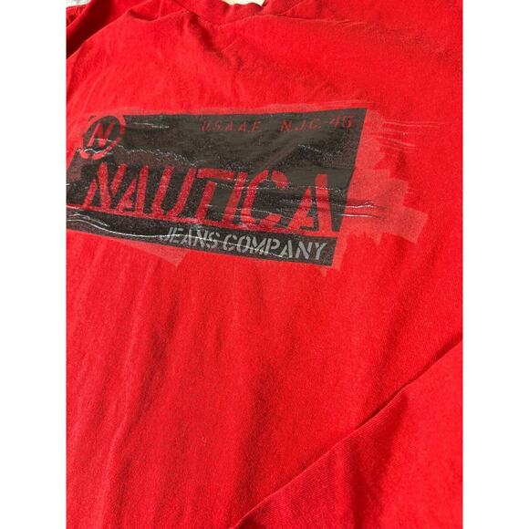 VINTAGE Nautica Jeans‎ Co Red Long Sleeve Army Patch Embroidered Y2K Mens Large - Picture 5 of 8